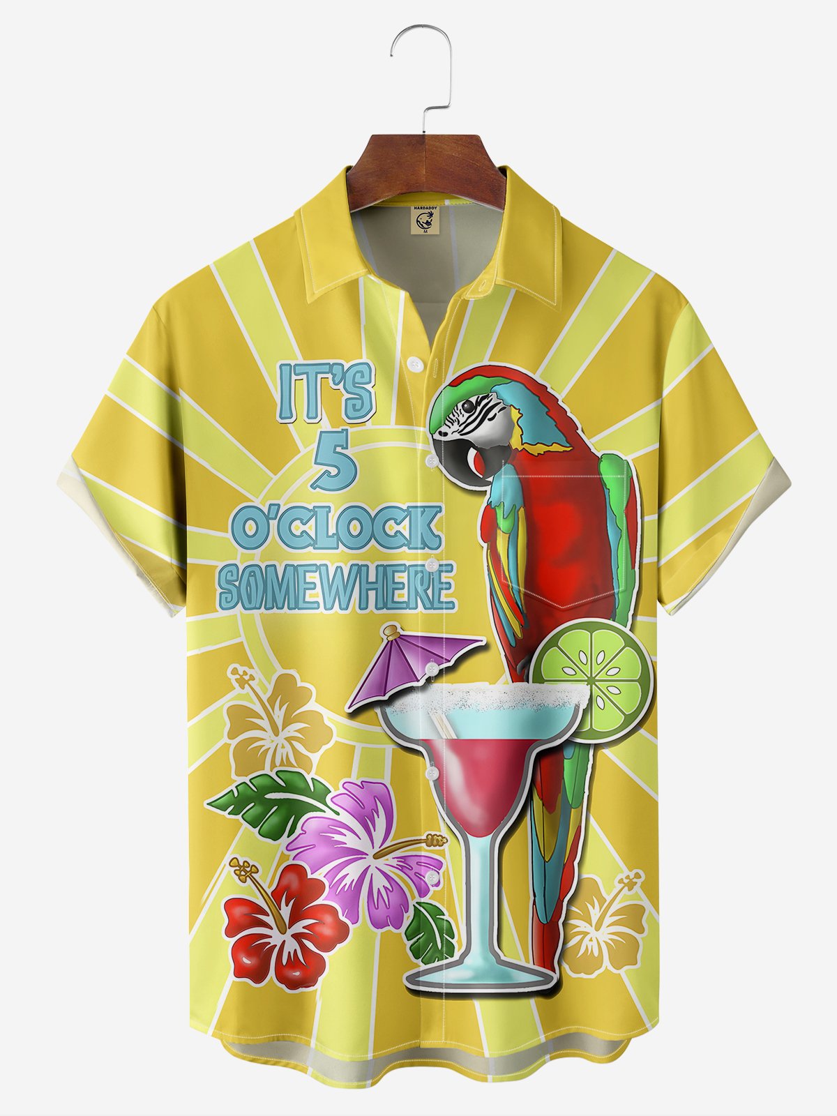 Moisture-wicking Parrot Cocktail Chest Pocket Hawaiian Shirt