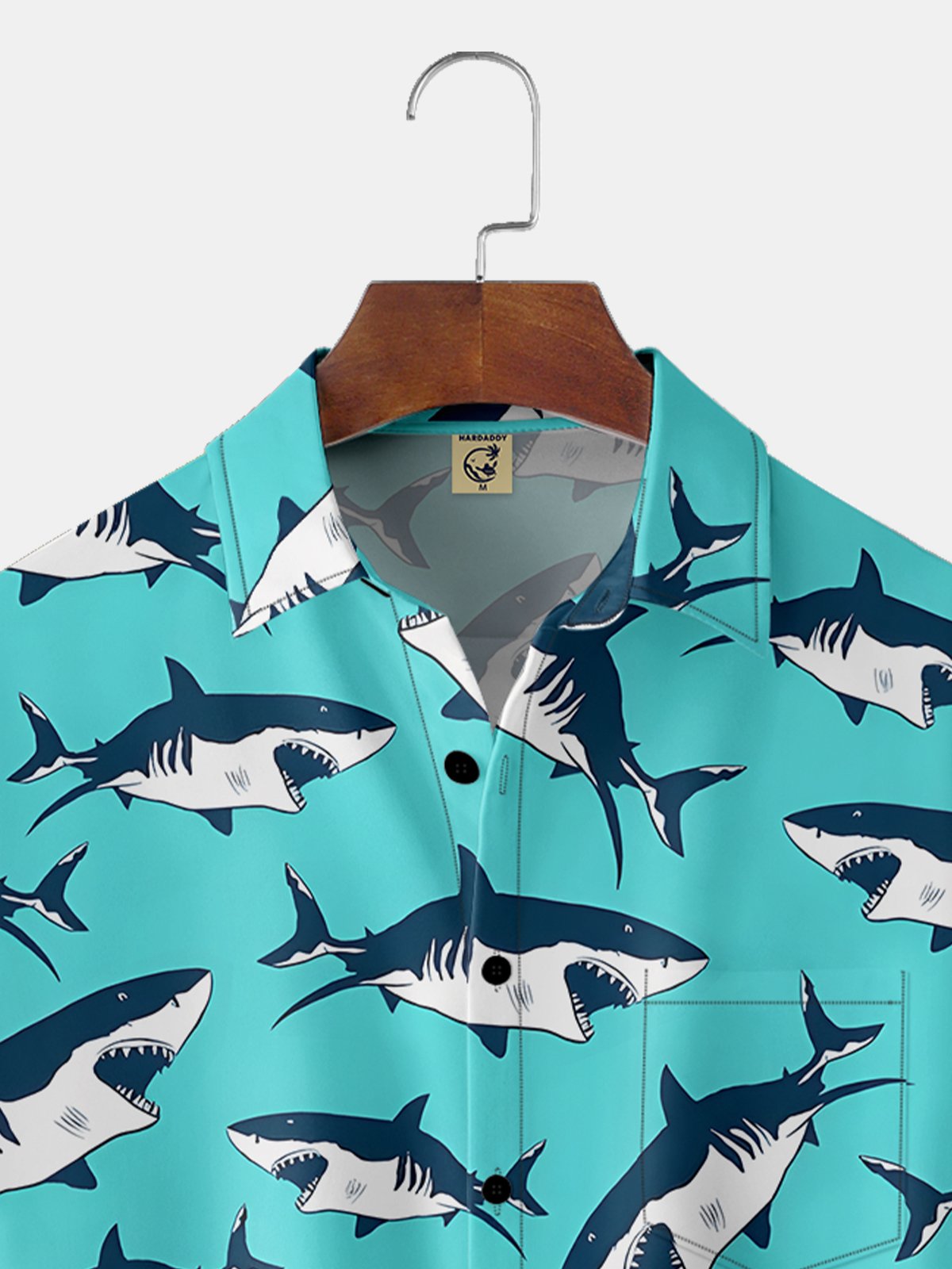 Moisture-wicking Shark Chest Pocket Hawaiian Shirt