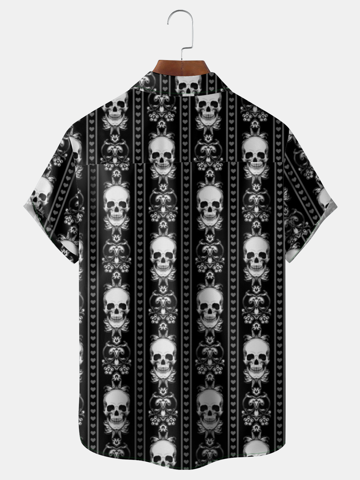 Mens Skull Print Casual Breathable Short-Sleeved Shirt