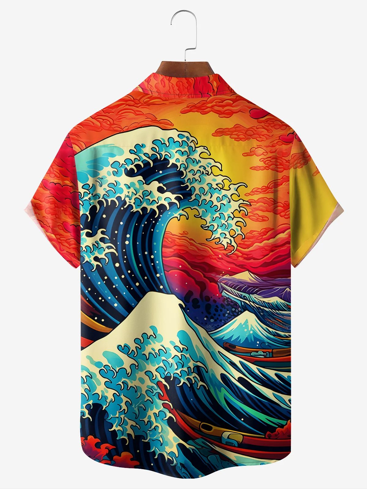 Breathable Wicking Ukiyo-e Wave Art Chest Pocket Hawaiian Shirt