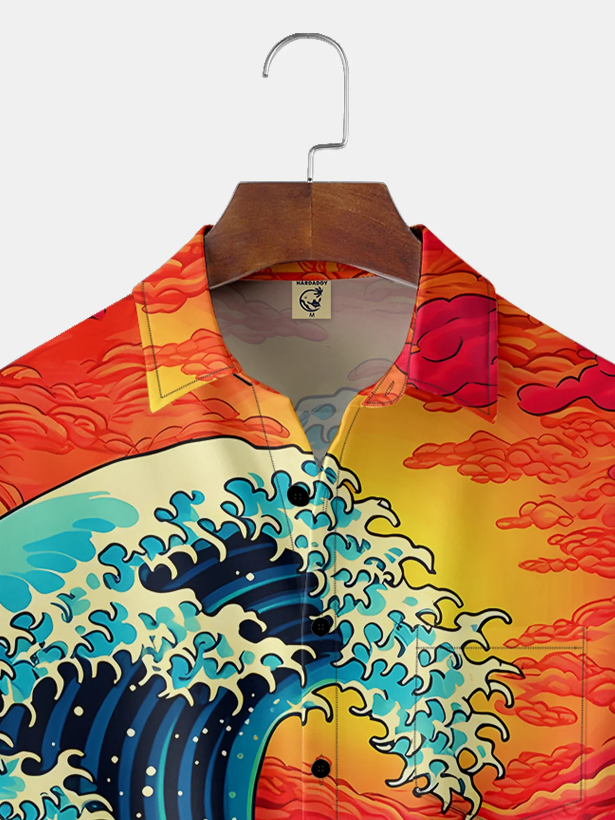 Breathable Wicking Ukiyo-e Wave Art Chest Pocket Hawaiian Shirt