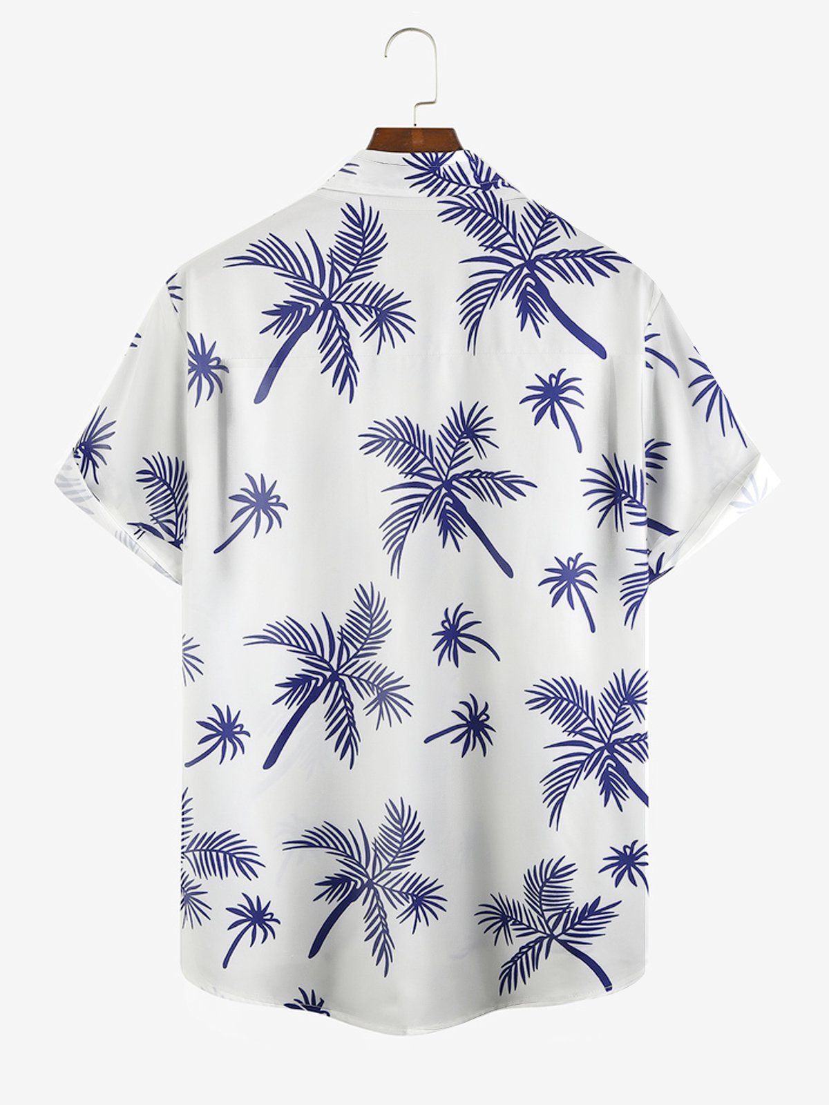 Mens Tropical Leaves Print Loose Chest Pocket Short Sleeve Hawaiian Shirt