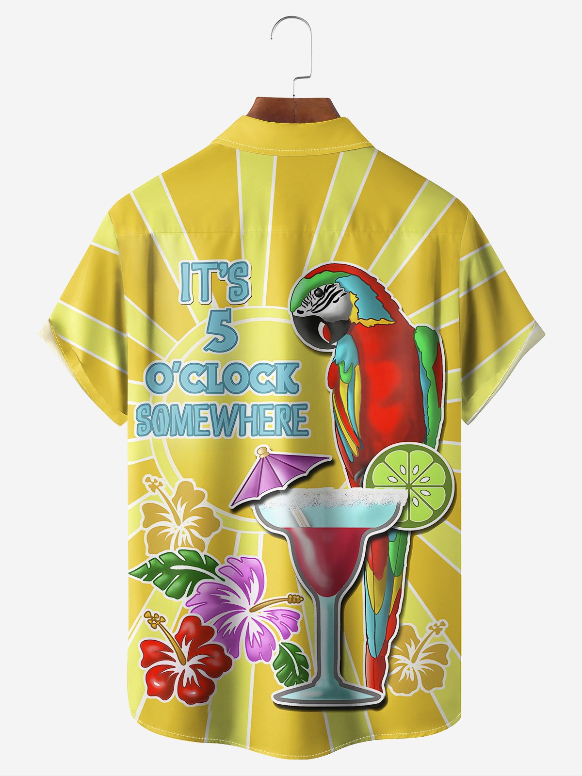 Moisture-wicking Parrot Cocktail Chest Pocket Hawaiian Shirt