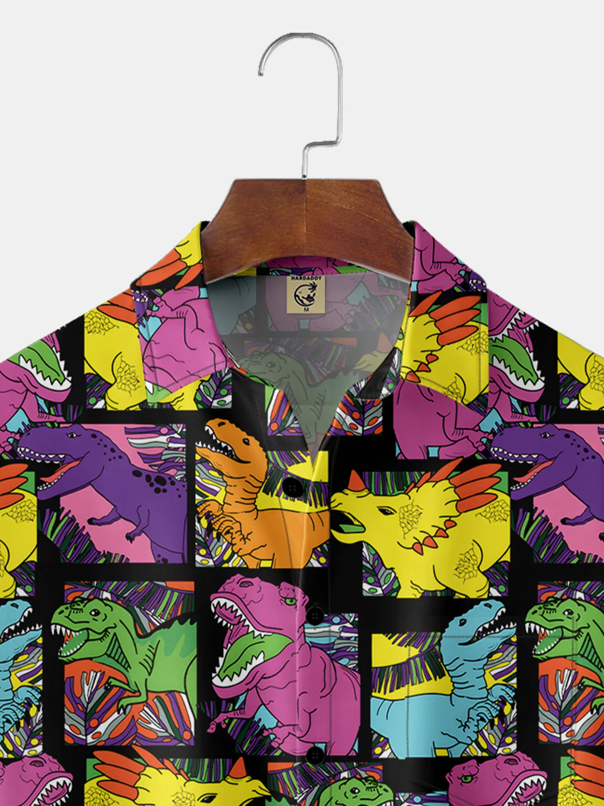 Moisture-Wicking Breathable Multi-Color Block Dinosaur Chest Pocket Shirt