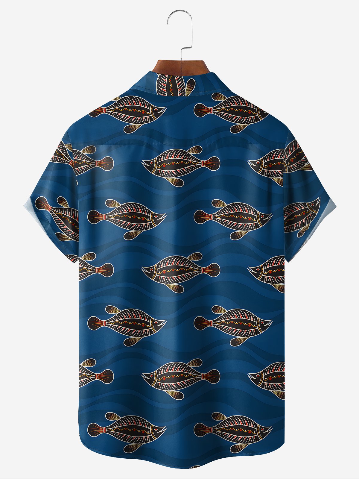 Moisture-wicking Fish Chest Pocket Hawaiian Shirt