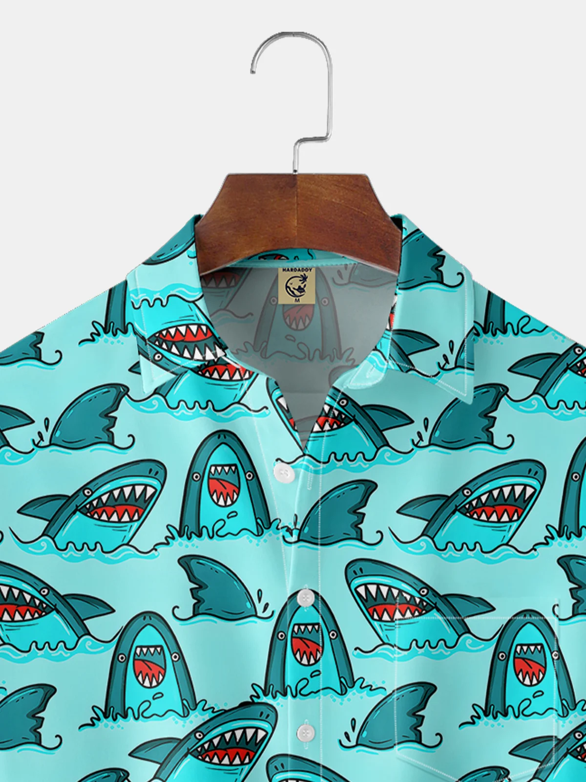 Hardaddy Moisture-Wicking Shark Print Chest Pocket Shirt