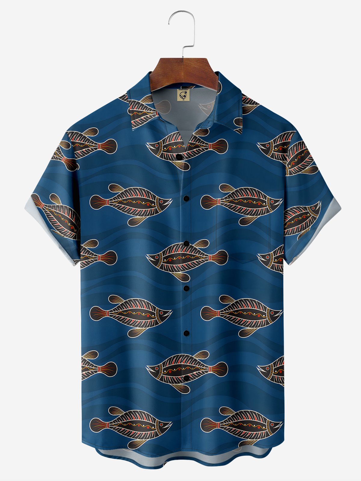 Moisture-wicking Fish Chest Pocket Hawaiian Shirt