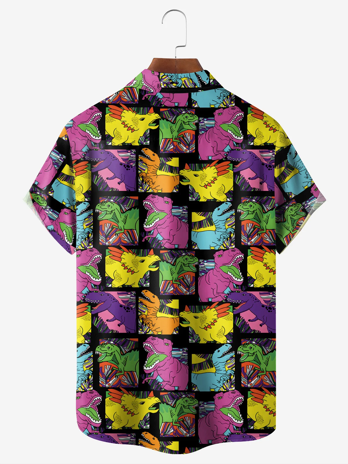 Moisture-Wicking Breathable Multi-Color Block Dinosaur Chest Pocket Shirt