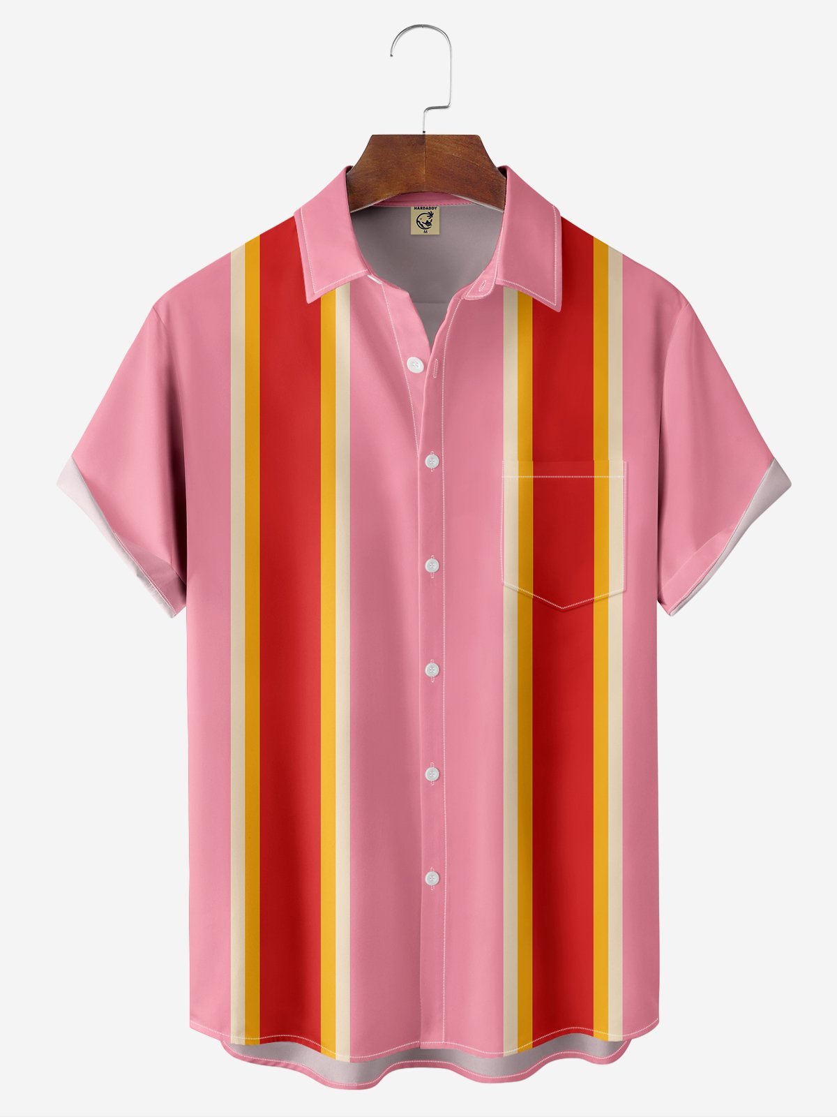 Moisture-wicking Geometry Color Block Chest Pocket Bowling Shirt