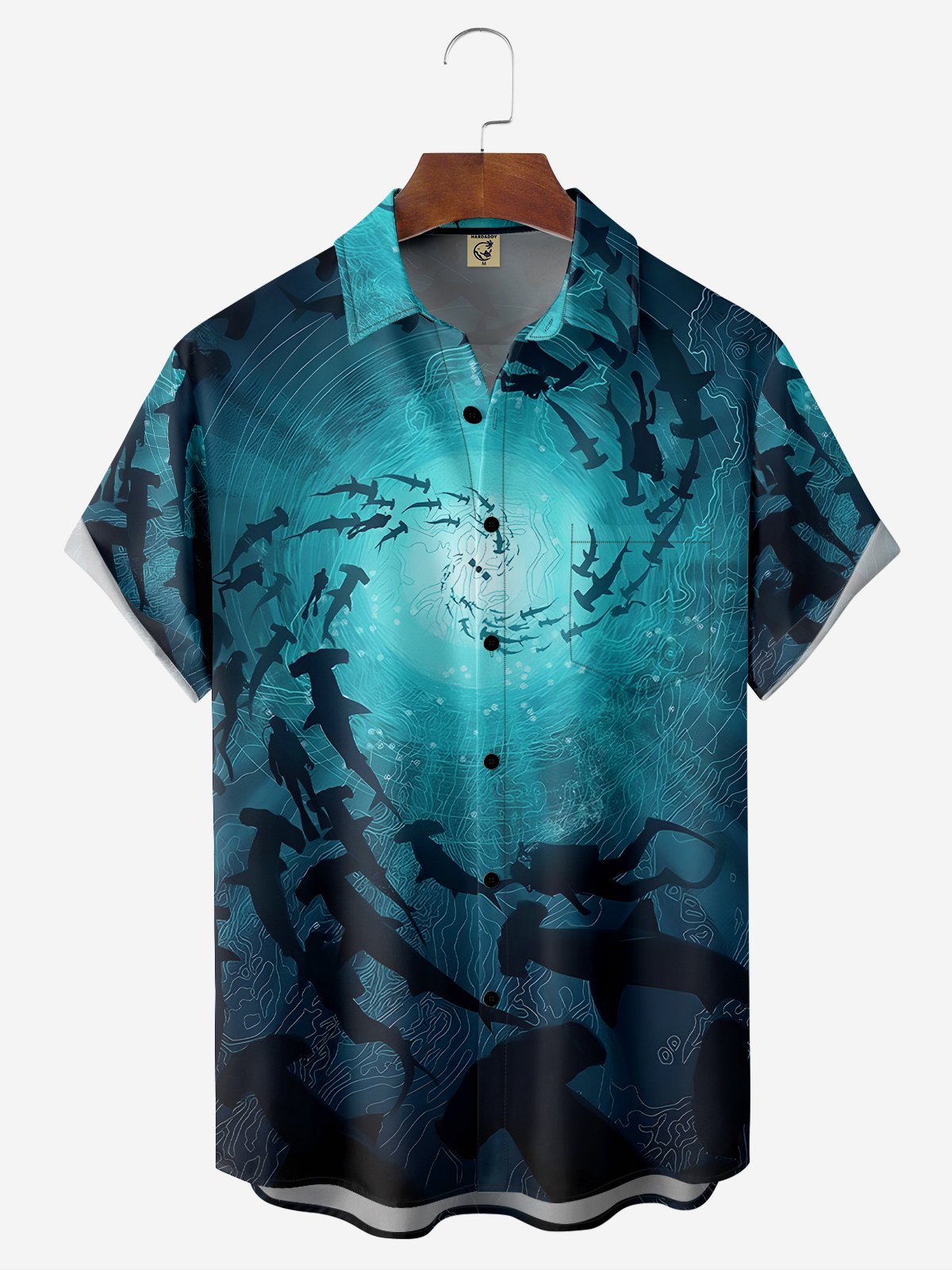 Hardaddy Moisture-wicking Marine Animal Chest Pocket Hawaiian Shirt