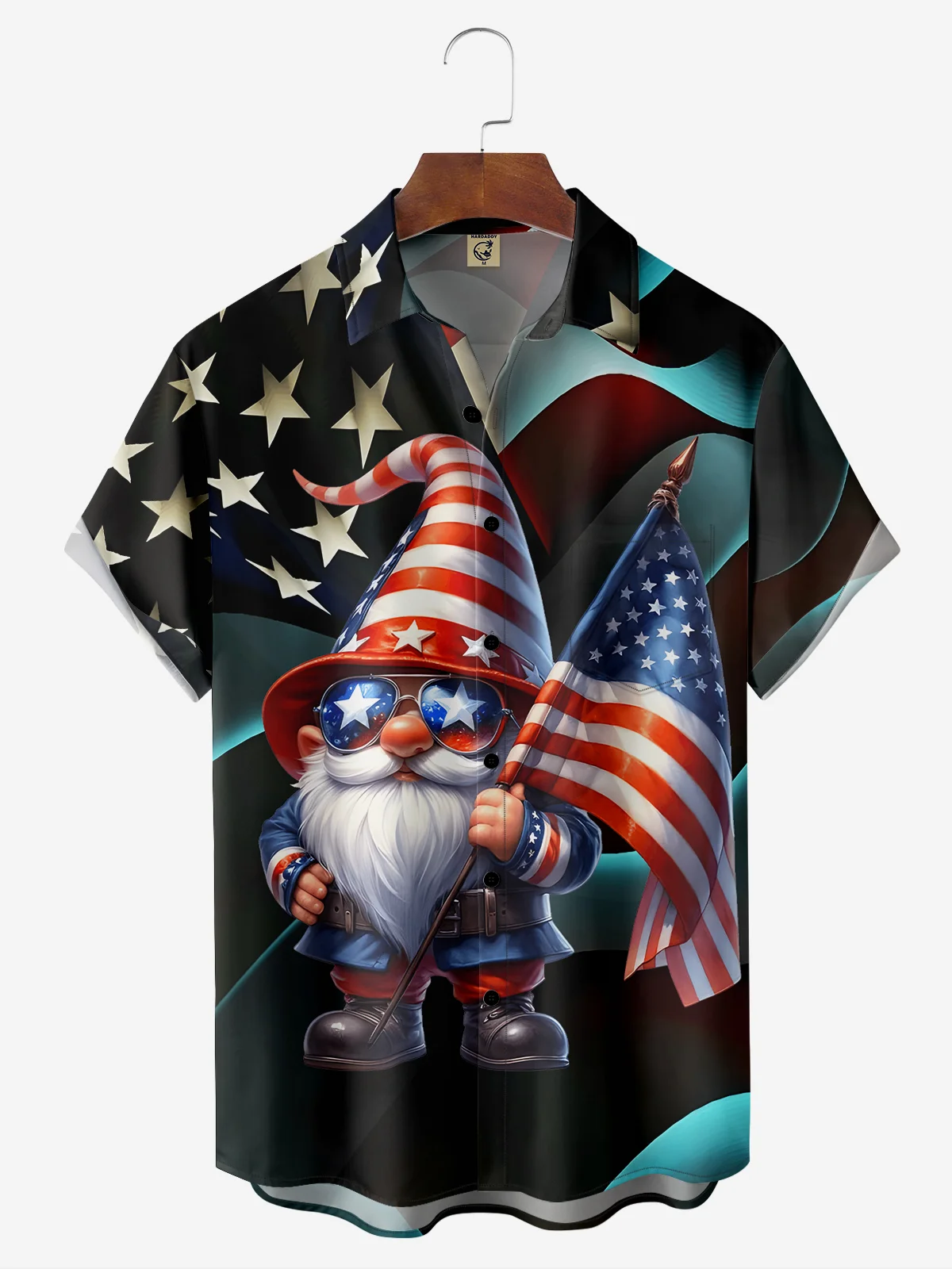 Moisture-wicking American Flag Gnome Chest Pocket Hawaiian Shirt