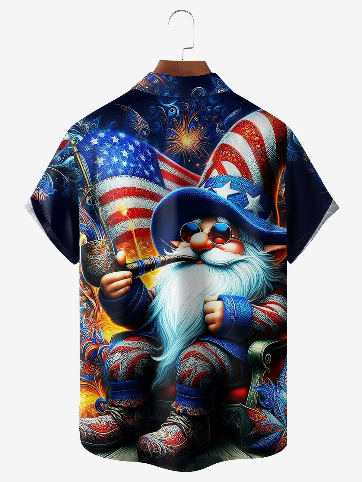 Hardaddy Moisture-wicking American Flag Gnome Chest Pocket Hawaiian Shirt