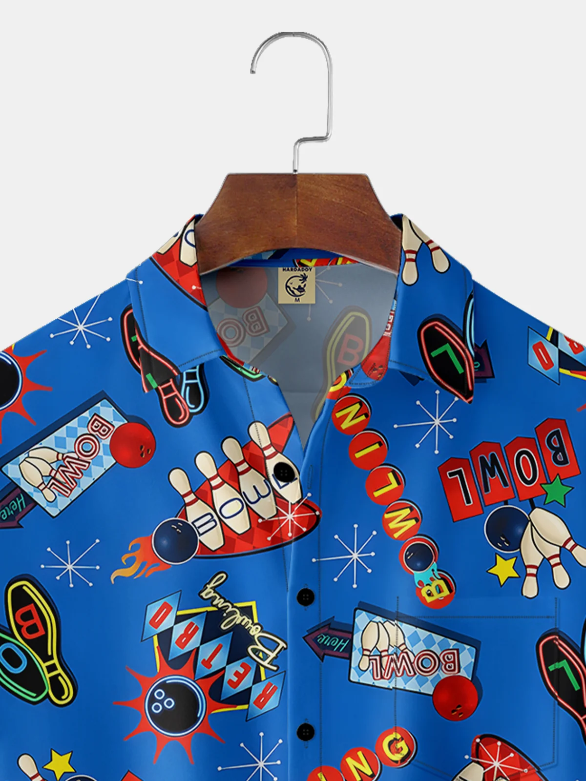 Moisture-Wicking Bowling Ball Geometric Print Chest Pocket Shirt