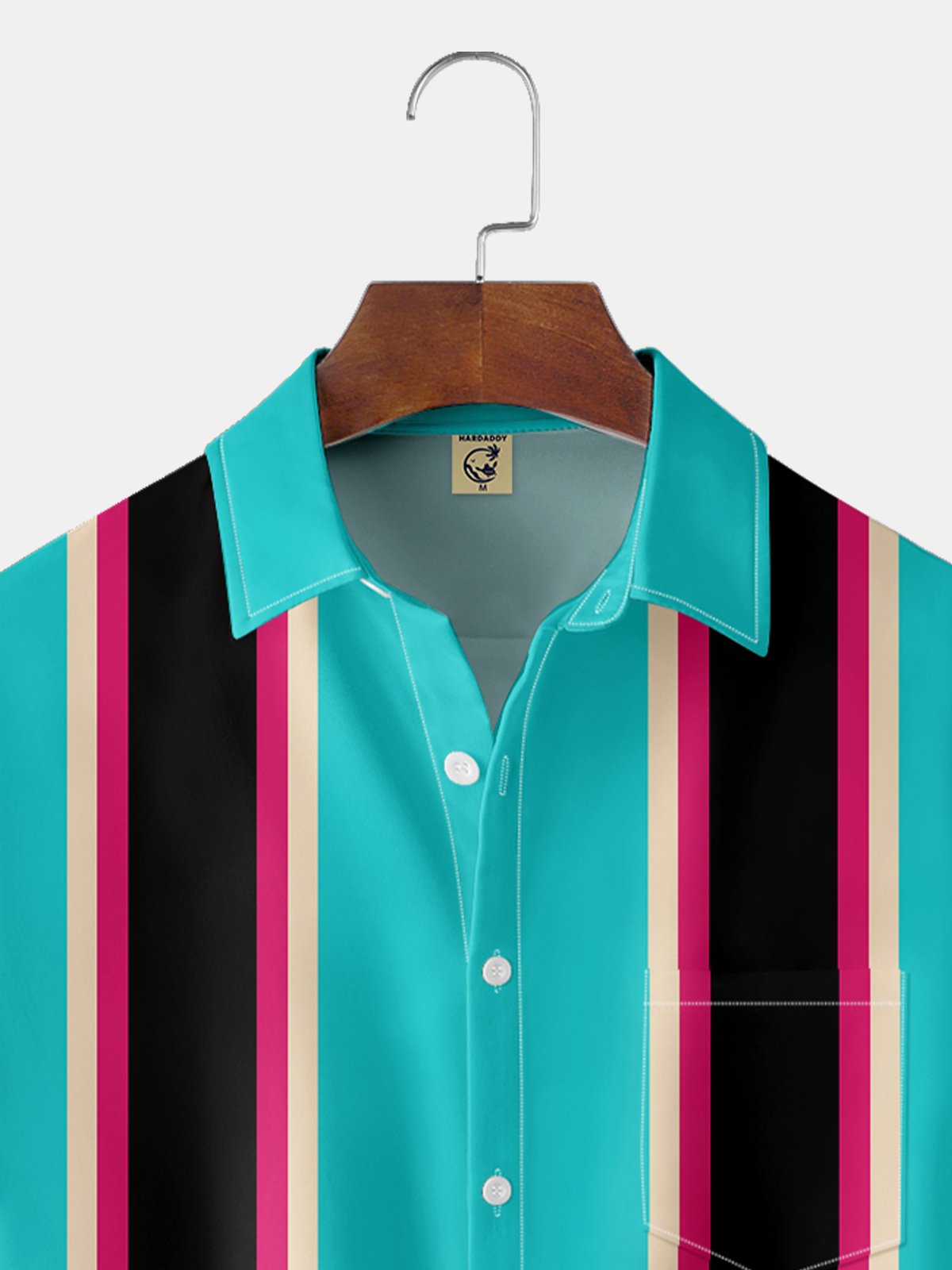 Moisture-wicking Geometry Color Block Chest Pocket Bowling Shirt