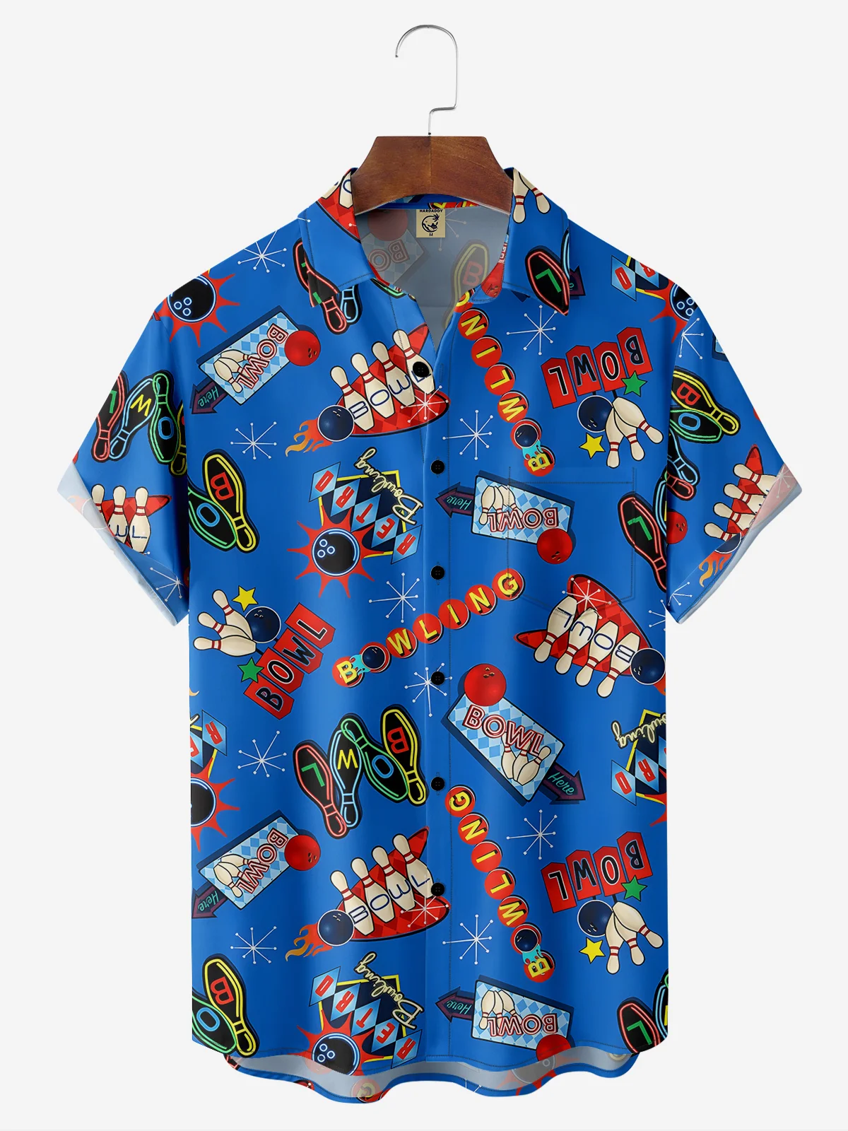 Moisture-Wicking Bowling Ball Geometric Print Chest Pocket Shirt