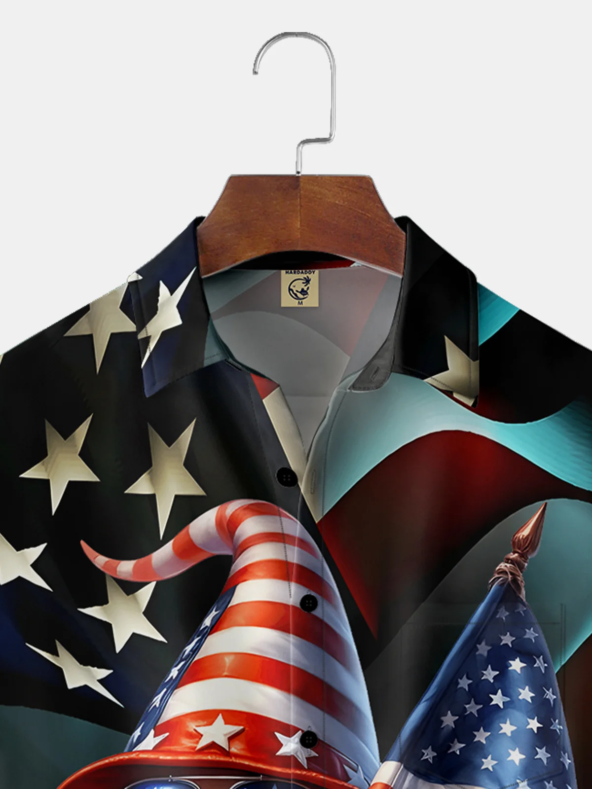 Moisture-wicking American Flag Gnome Chest Pocket Hawaiian Shirt