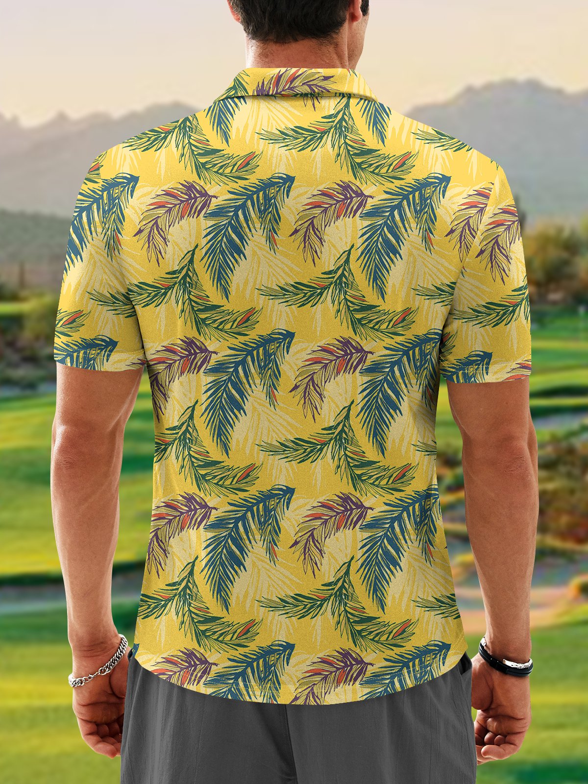 Moisture-wicking Golf Polo Tropical Plant Palm Leaf