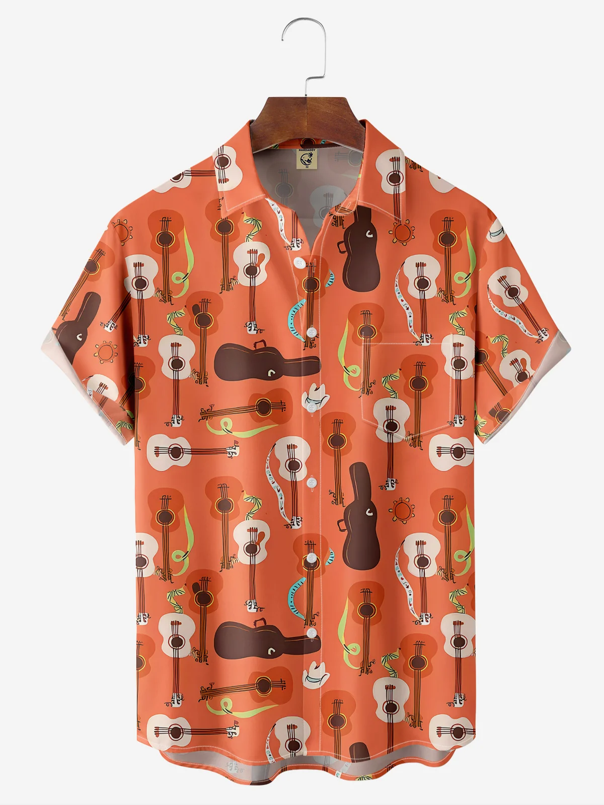 Moisture-wicking Medieval Guitar Chest Pocket Hawaiian Shirt