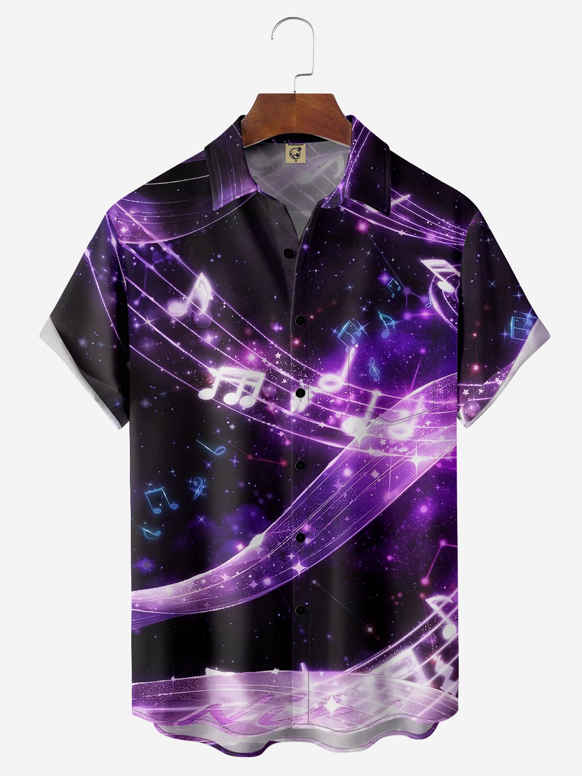 Moisture-wicking Music Notes Chest Pocket Hawaiian Shirt