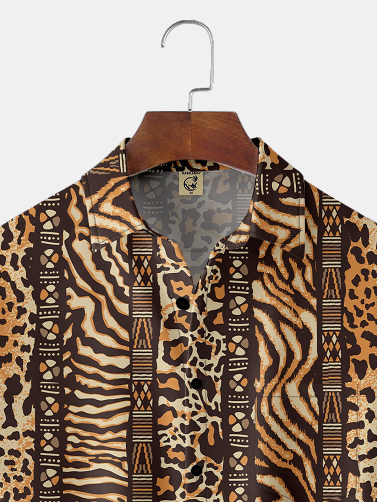 Moisture-Wicking Striped Leopard Print Chest Pocket Shirt