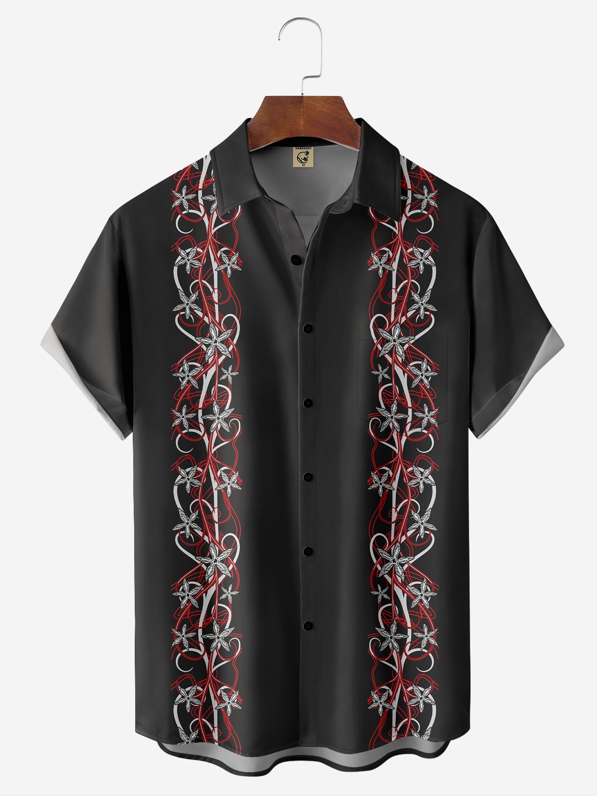 Moisture-Wicking Botanical Floral Chest Pocket Bowling Shirt