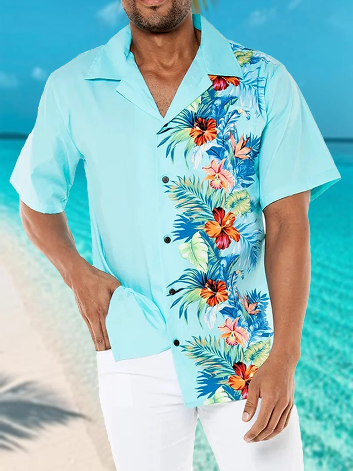 Cotton Tropical Floral Aloha Shirt