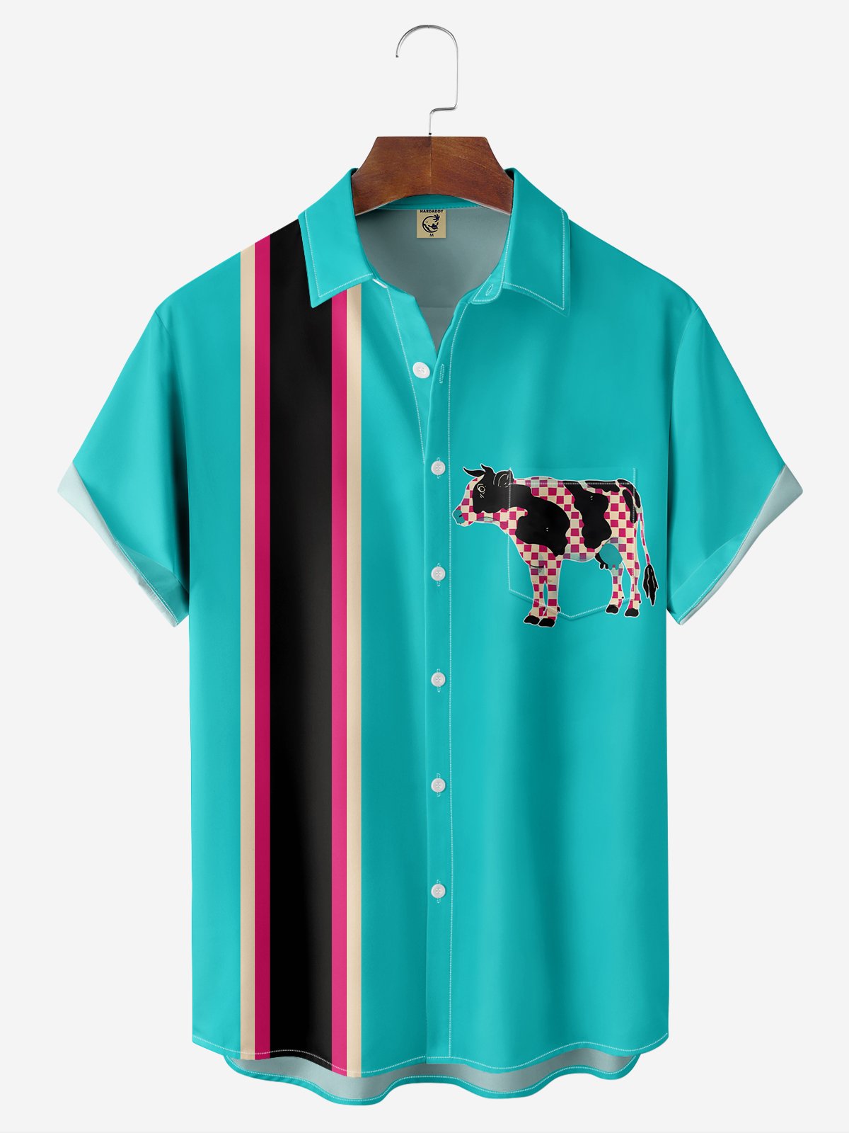 Moisture-wicking geometric cow bowling shirt By Andreea Dumuta