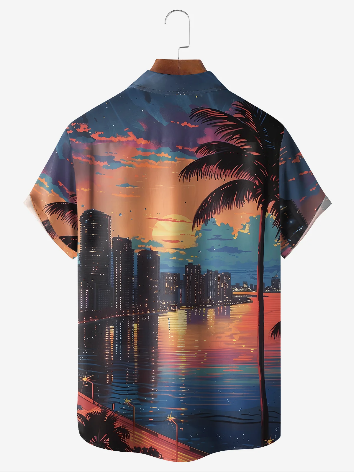 Moisture-wicking City Scenery Chest Pocket Hawaiian Shirt