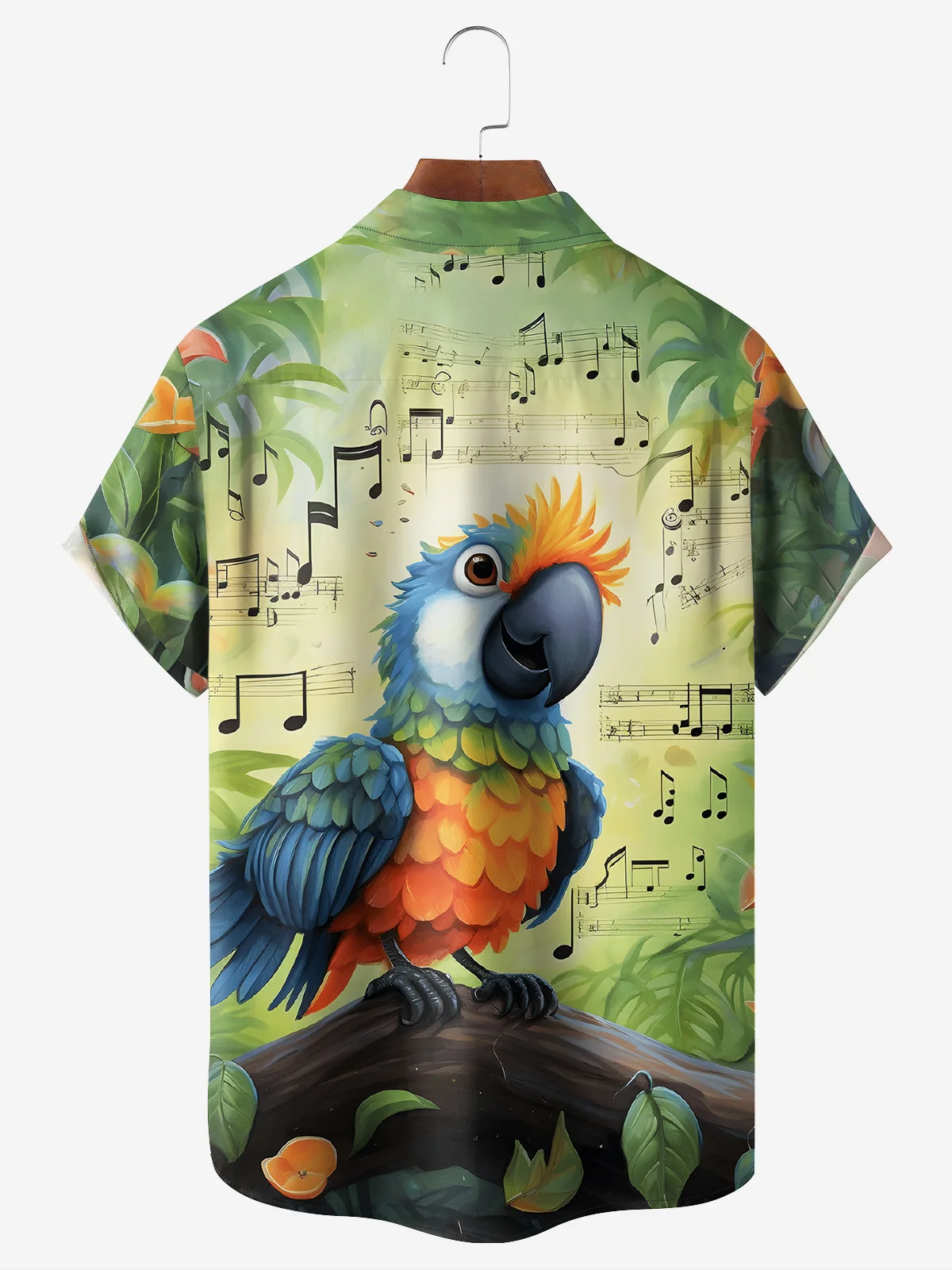 Moisture-wicking Musical Parrot Chest Pocket Hawaiian Shirt