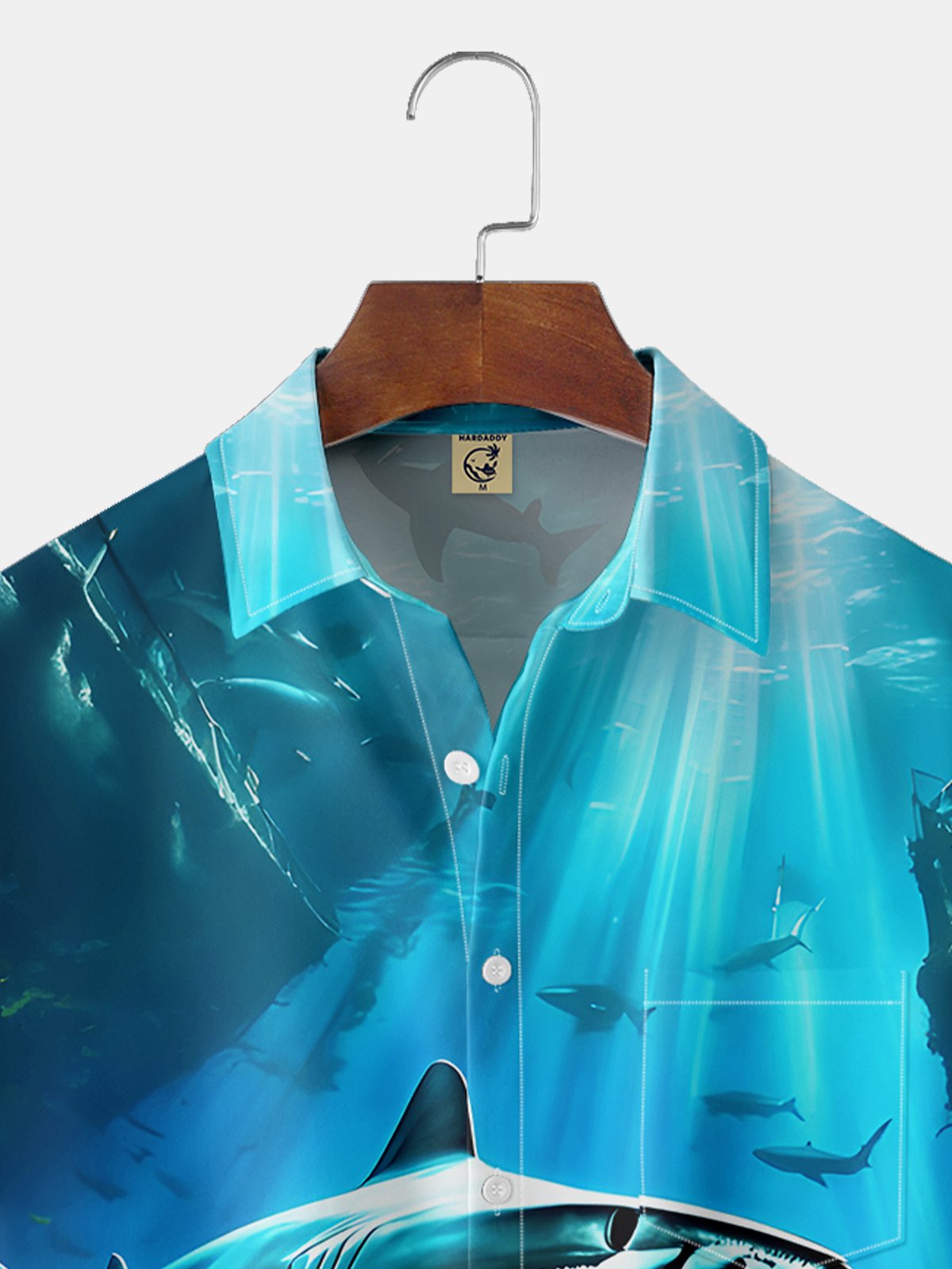Hardaddy Moisture-wicking Ocean Shark Chest Pocket Hawaiian Shirt