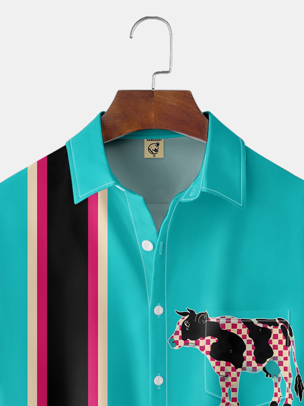 Moisture-wicking geometric cow bowling shirt By Andreea Dumuta