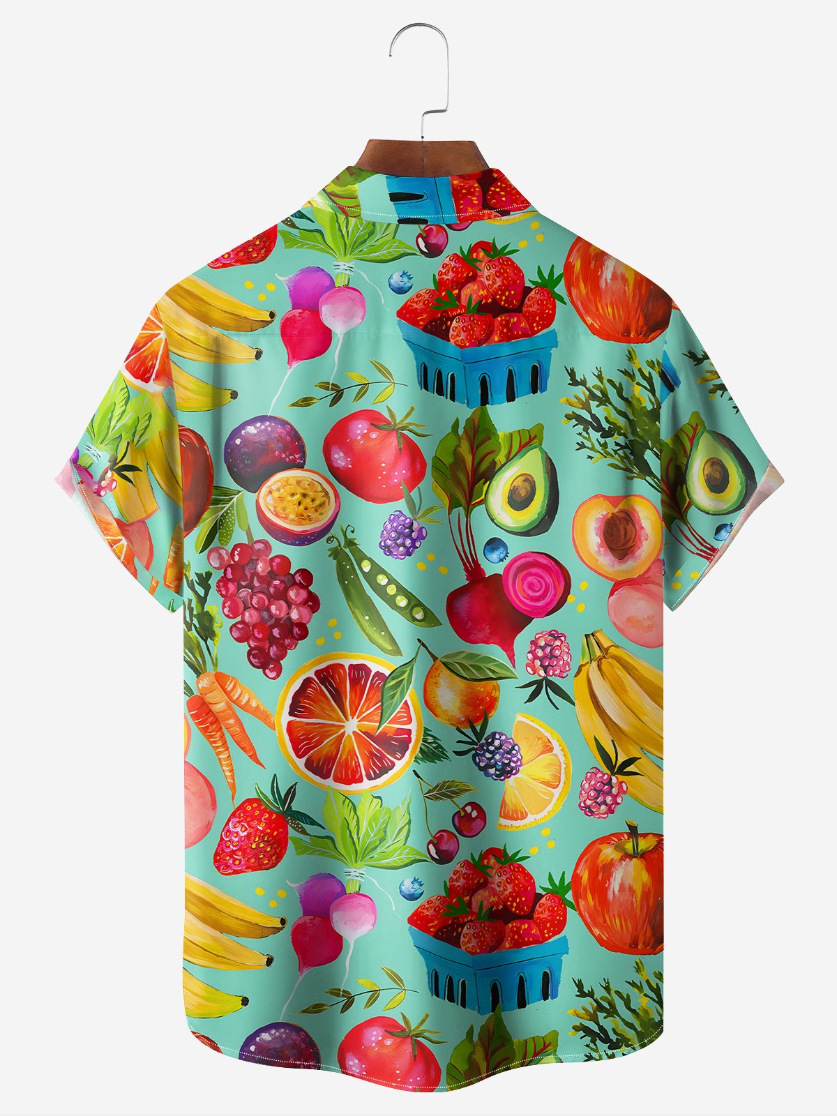 Moisture-wicking Breathable Fruits Chest Pocket Hawaiian Shirt