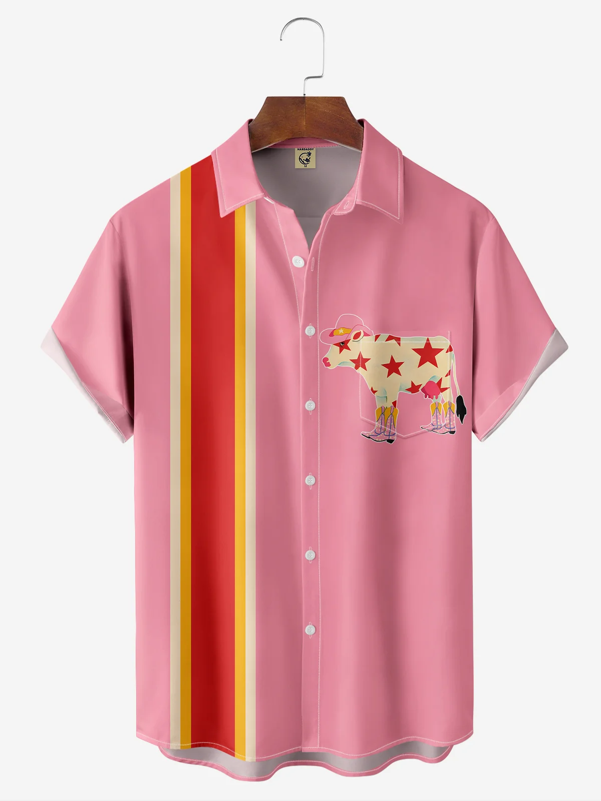 Moisture-wicking geometric cow bowling shirt By Andreea Dumuta