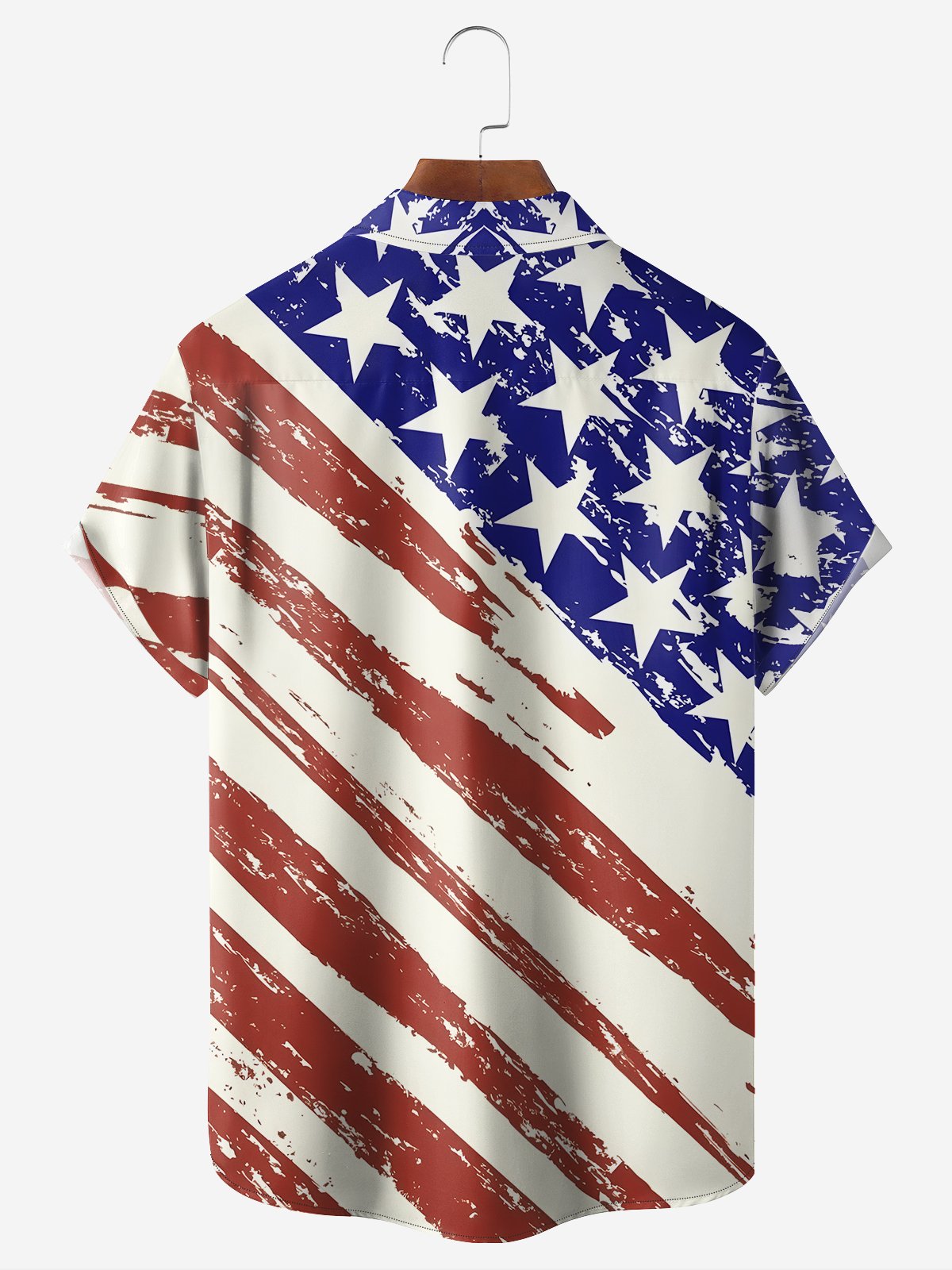 Moisture-wicking American Flag Dinosaur Chest Pocket Hawaiian Shirt