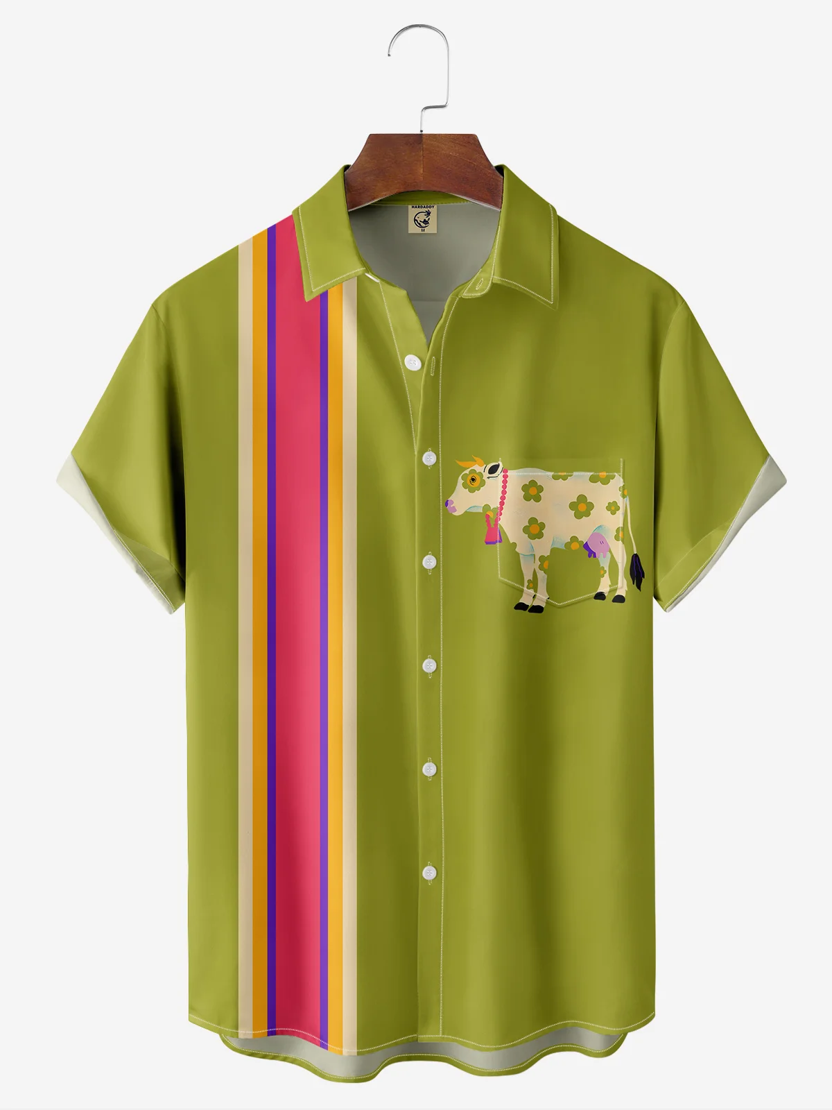 Moisture-wicking Geometric Cow Bowling Shirt By Andreea Dumuta