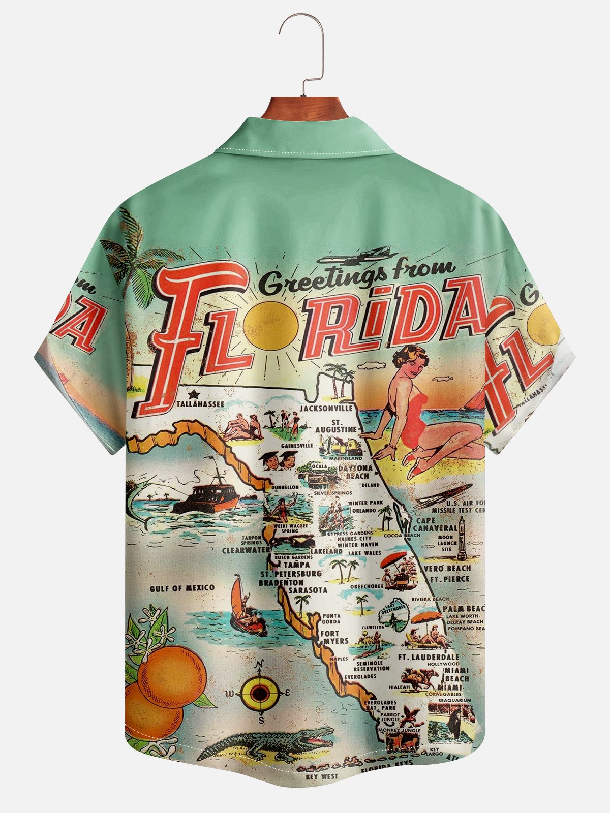 Moisture-wicking Vacation Map Chest Pocket Hawaiian Shirt