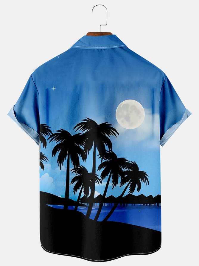 Men's Coconut Tree Print Casual Breathable Short Sleeve Hawaiian Shirt
