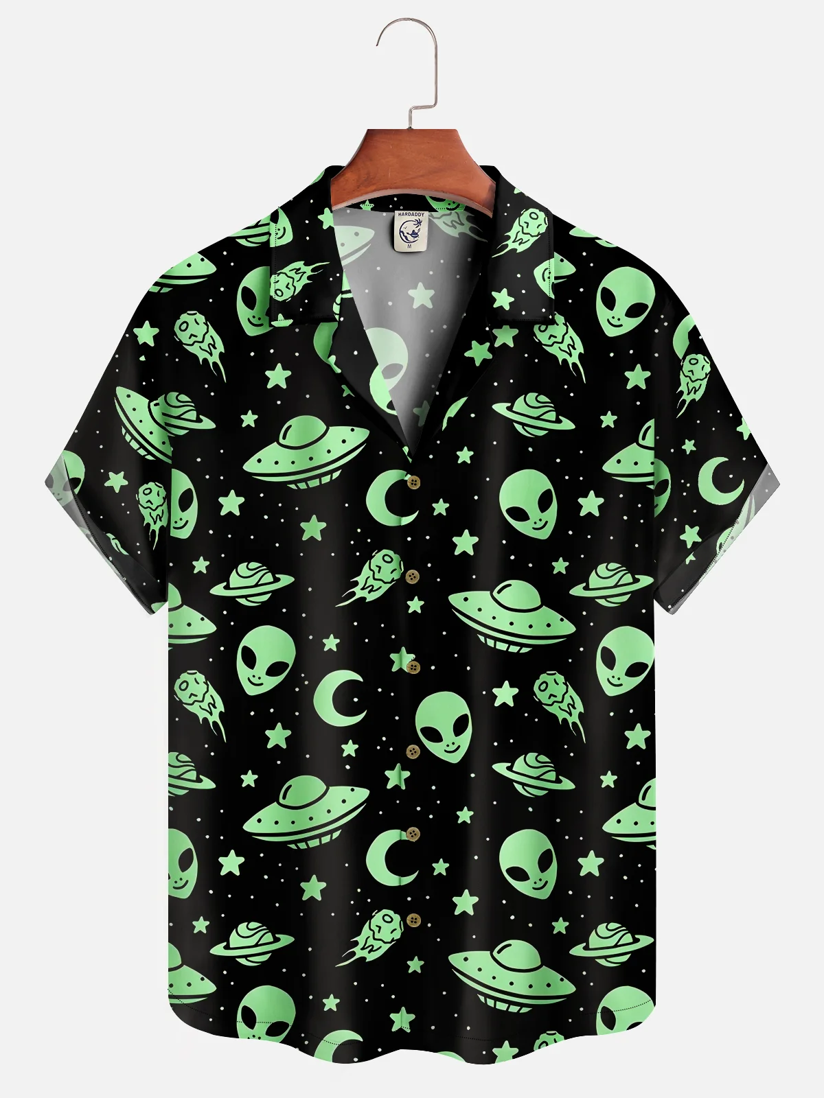 Hardaddy Moisture Wicking Spaceship Alien Short Sleeve Aloha Shirt
