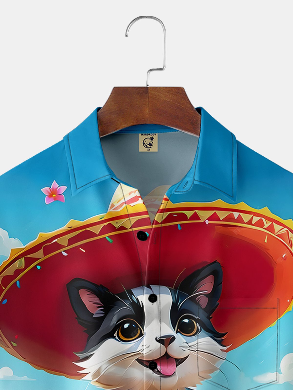 Moisture-wicking Cinco de Mayo Cat Chest Pocket Hawaiian Shirt