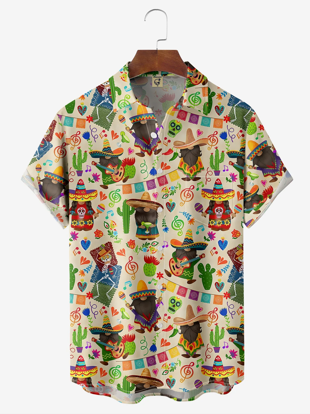 Moisture-wicking Cinco de Mayo Gnome Skeleton Chest Pocket Hawaiian Shirt