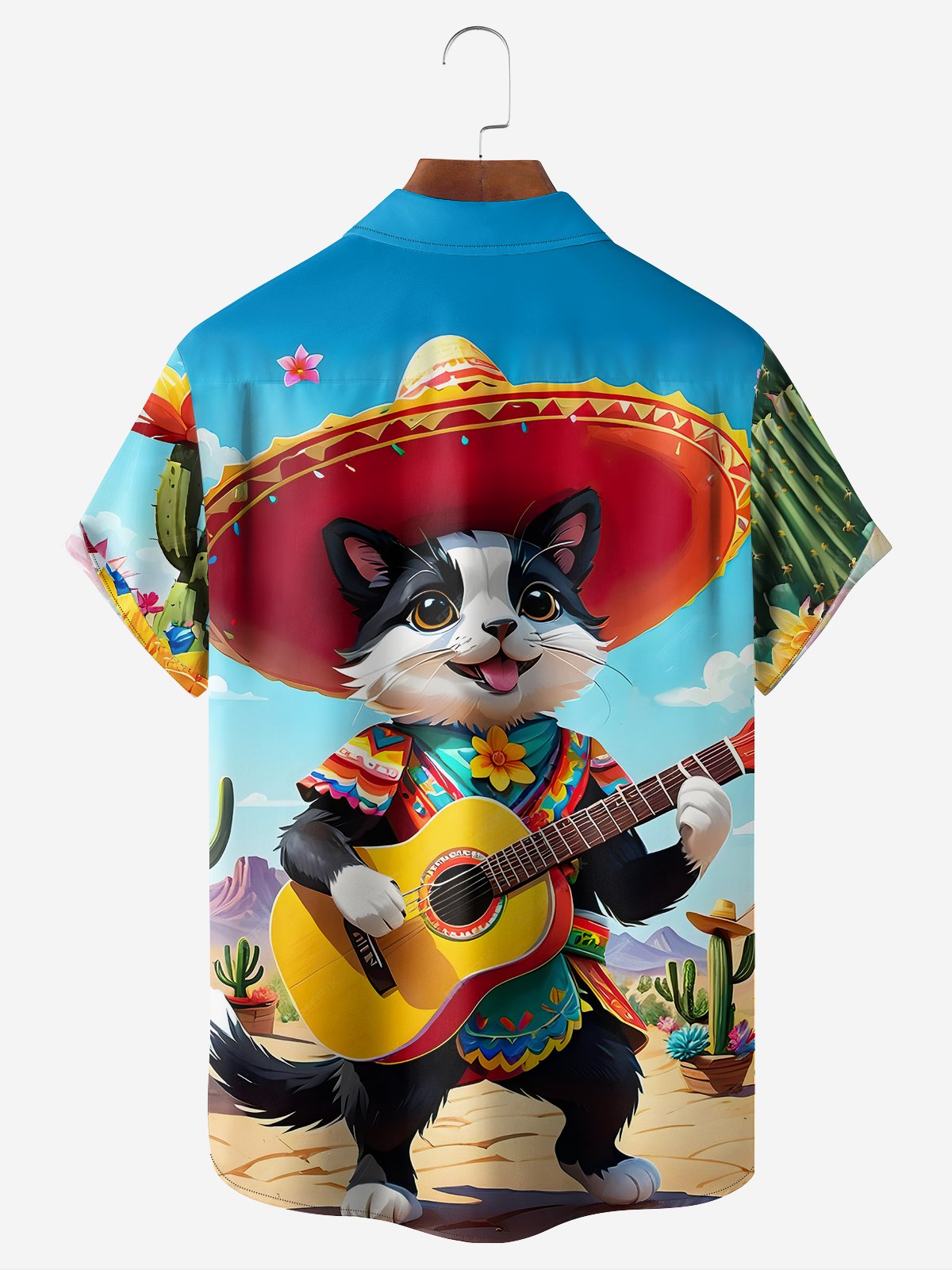 Moisture-wicking Cinco de Mayo Cat Chest Pocket Hawaiian Shirt