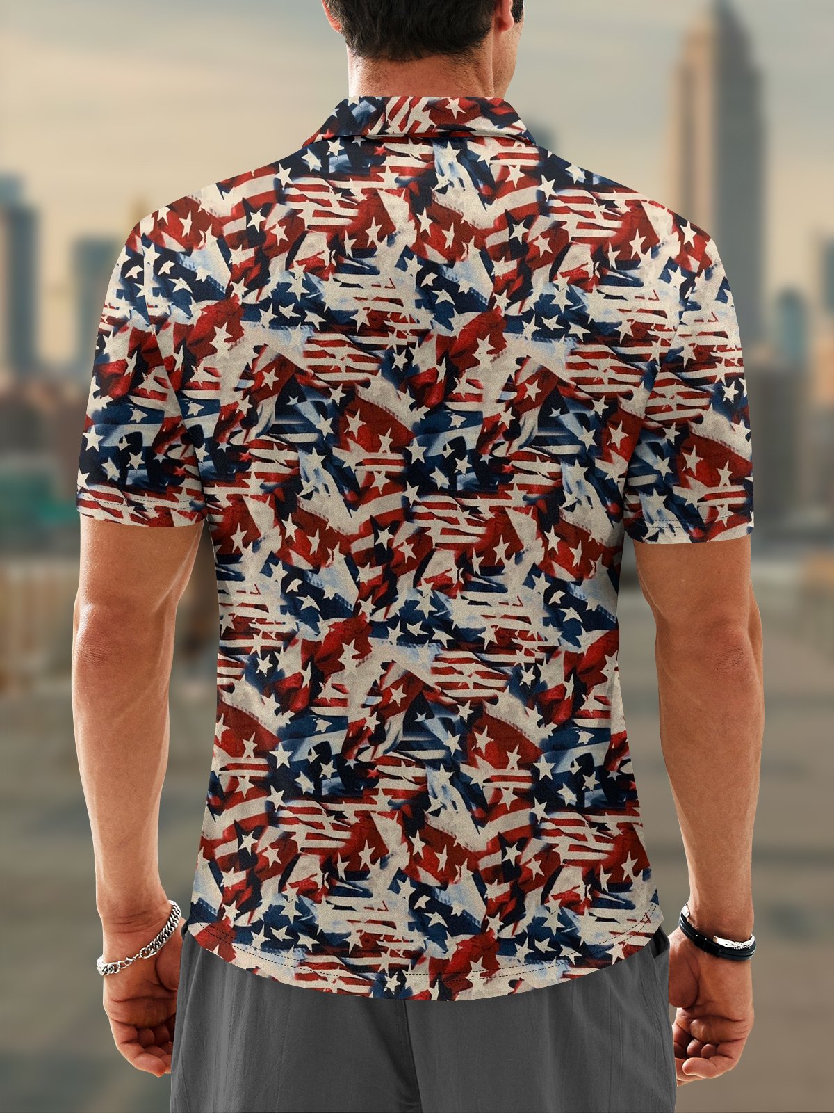 Moisture Wicking Golf Polo Gradient Abstract American Flag