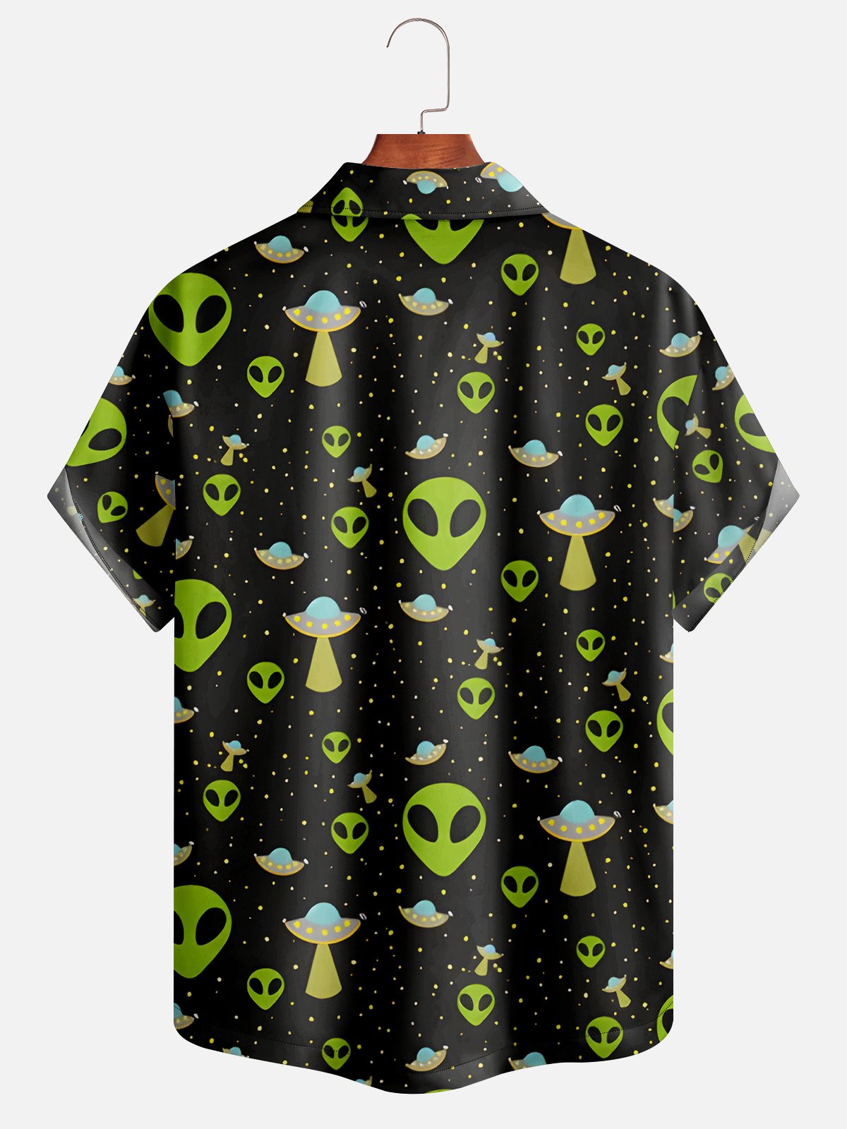 Moisture Wicking Spaceship Alien Short Sleeve Aloha Shirt