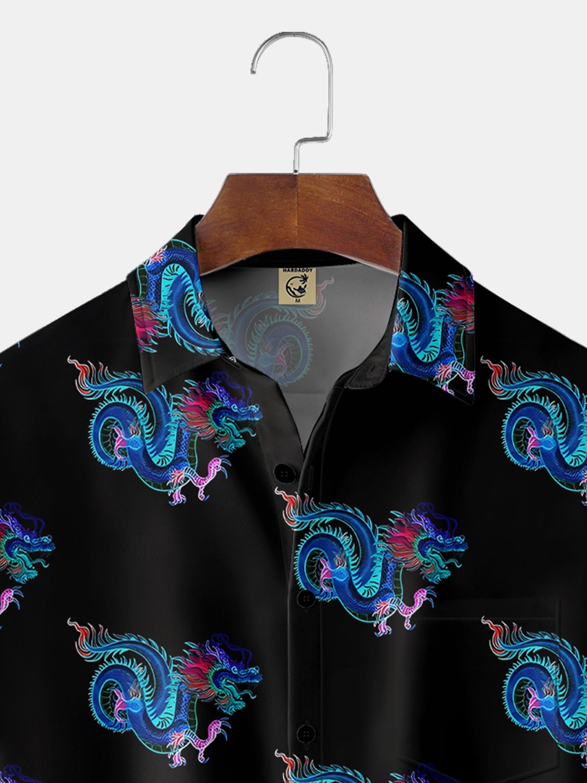 Moisture-wicking Colorful Dragon Chest Pocket Hawaiian Shirt