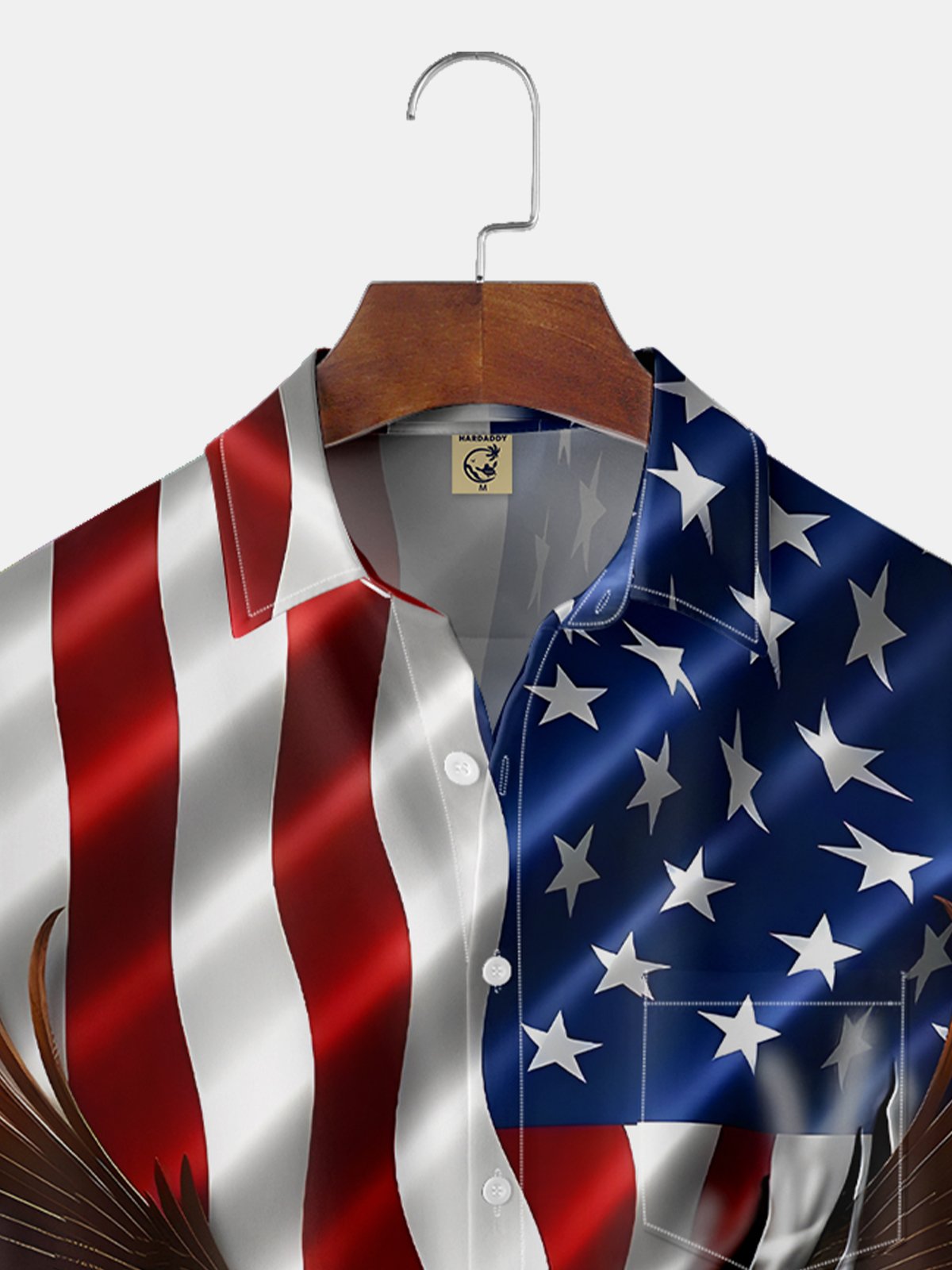 Hardaddy Breathable Memorial Day Eagle Old Glory Chest Pocket Casual Shirt