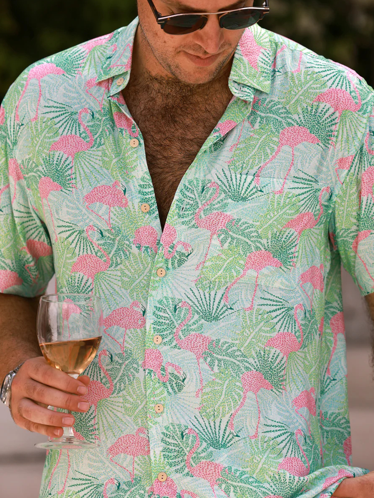 Shirt Collar Casual Flamingo Loose Aloha Shirt