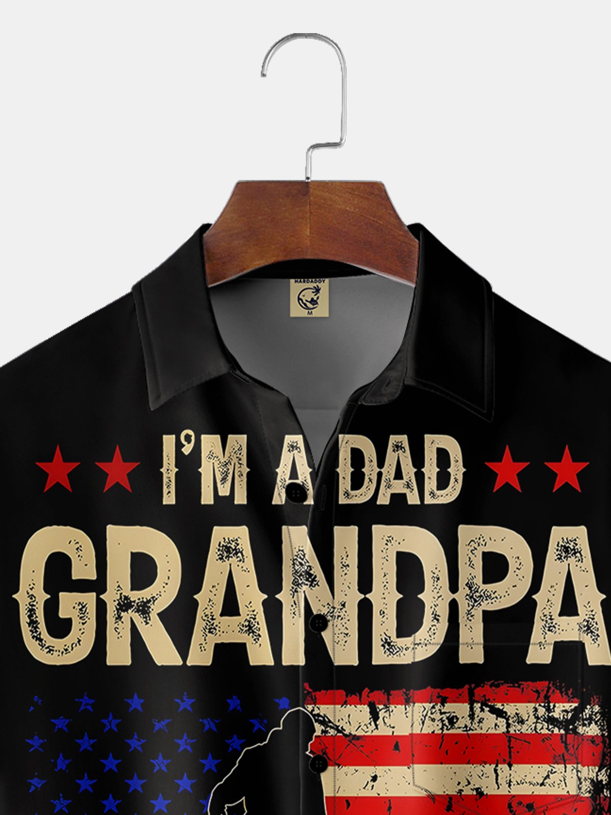 Moisture-wicking American Flag Veteran Dad Lettering Chest Pocket Shirt