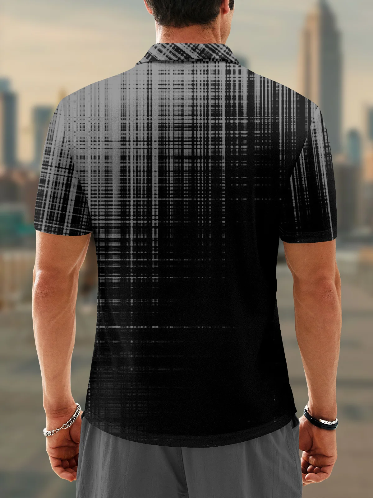 Moisture-wicking Golf Polo 3D Abstract Gradient Plaid