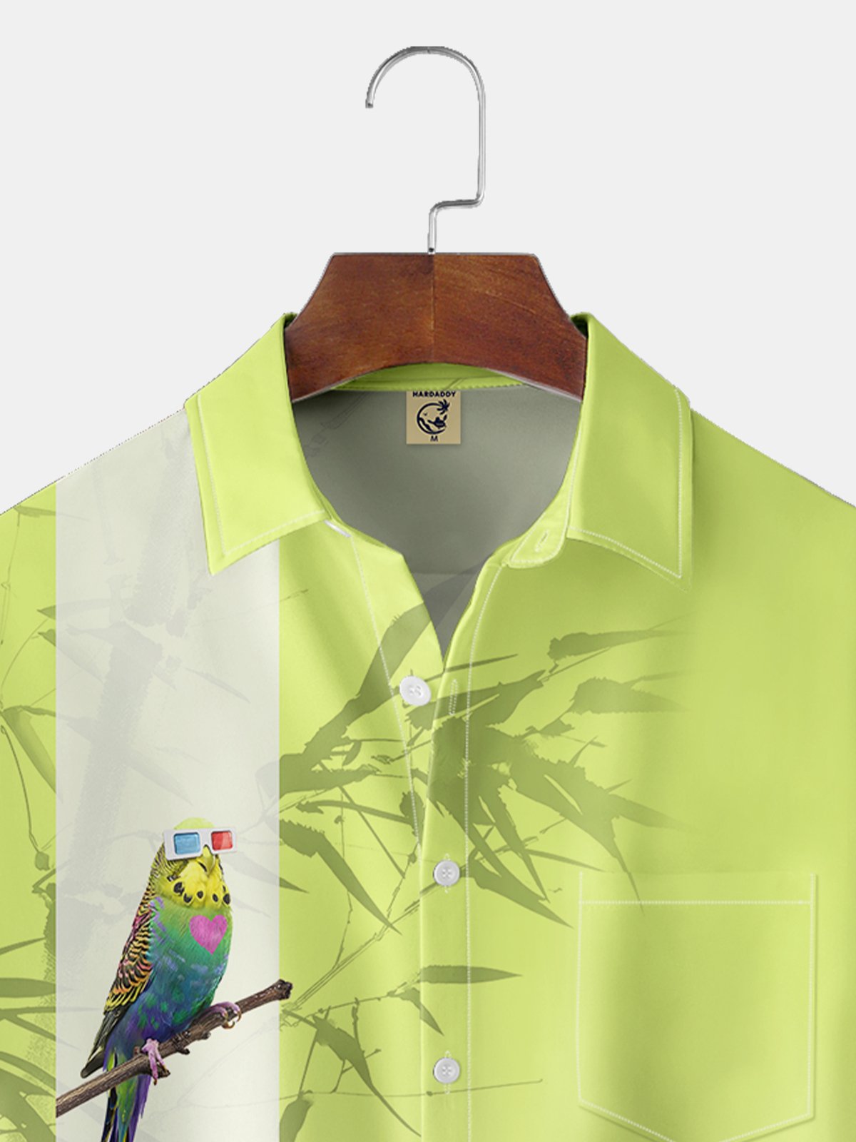 Moisture-wicking Japanese Culture Bamboo Parrot Chest Pocket Bowling Shirt