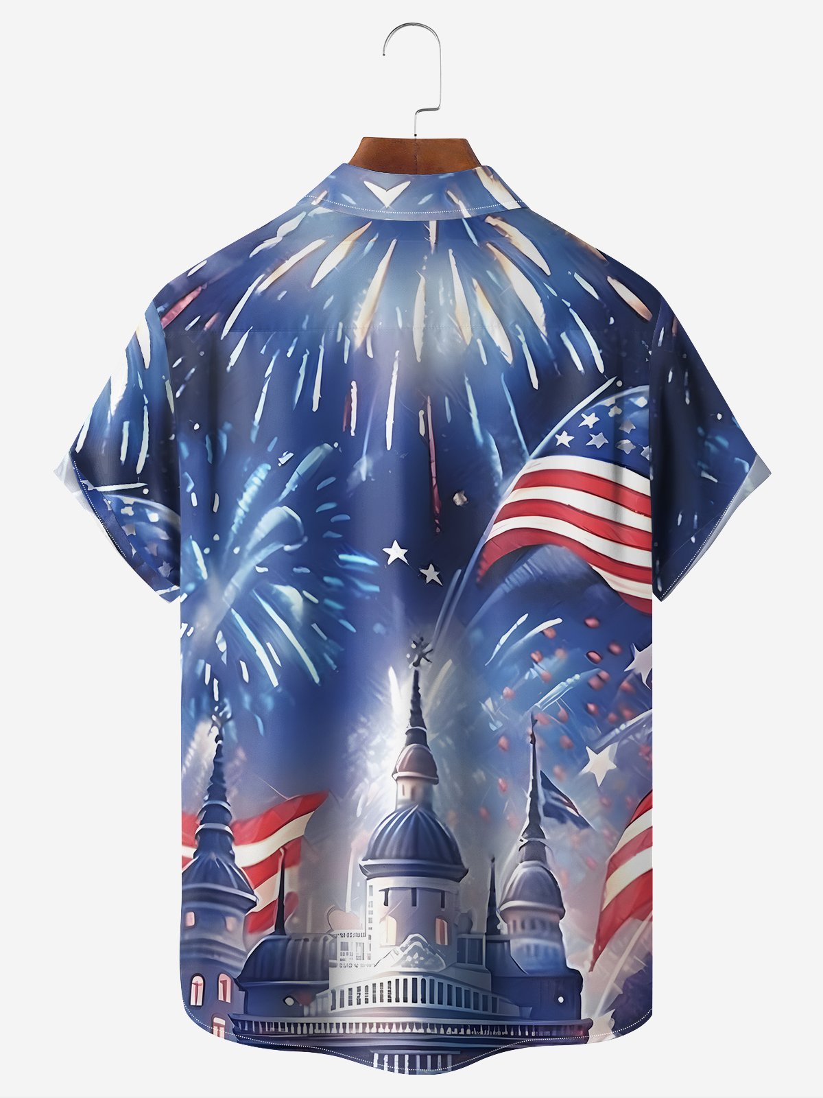 Moisture-Wicking Tropical American Flag Dinosaur Vacation Print Shirt